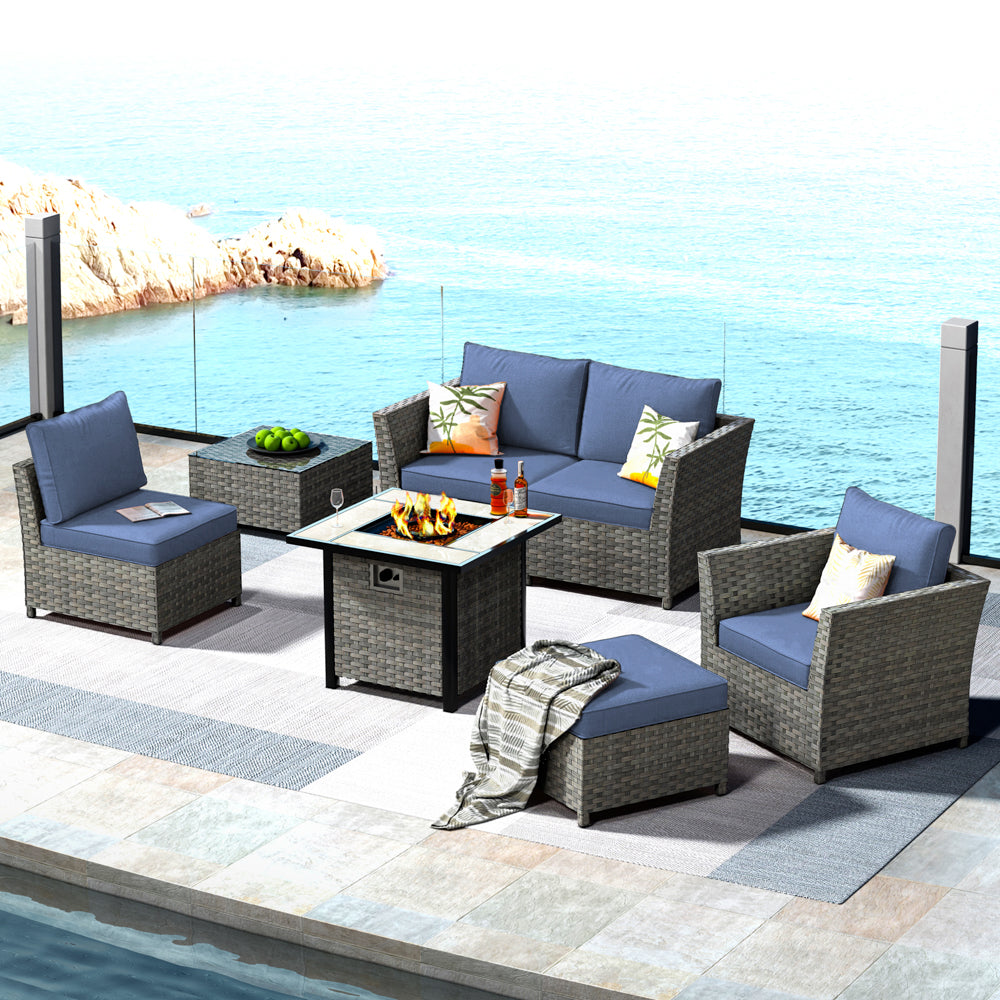 OVIOS Patio 6-Piece Conversation Set with 42'' Rectangle Propane Fire Pit Table Kenard