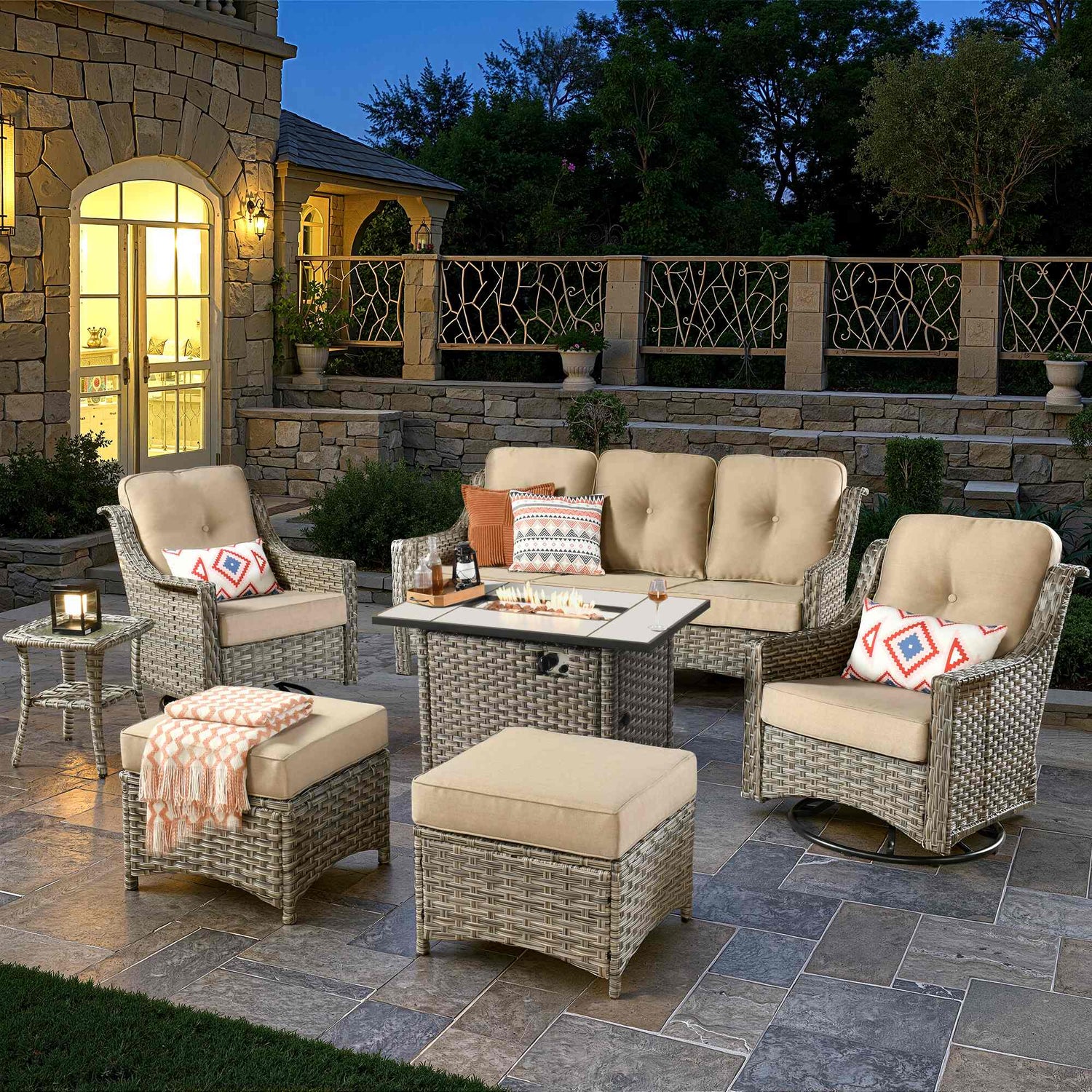 Ovios outdoor dining chair with wicker seat and sturdy metal frame