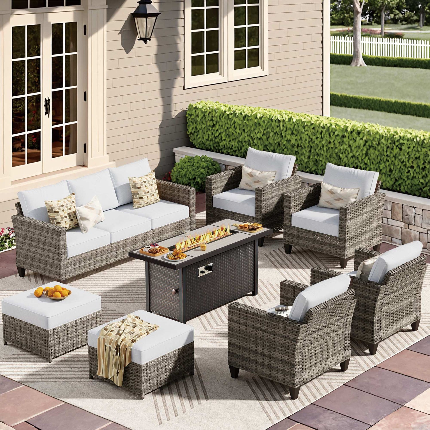 OVIOS Patio Vultros 8-Piece Conversation Set with 30'' Propane Fire Pit Table