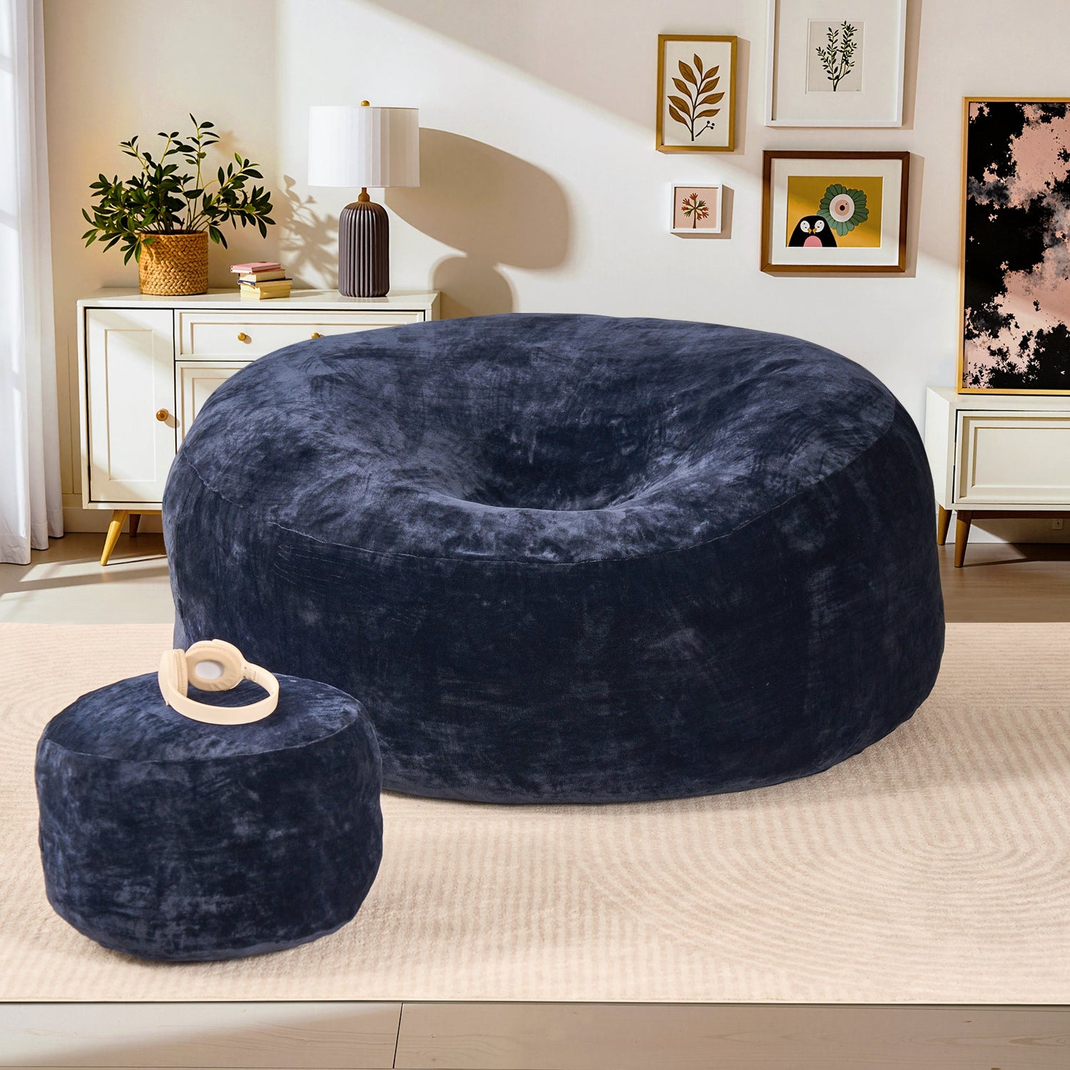 OVIOS Bean Bag Chair Removable Cover, High-Rebound Filling Cozy Furniture for Living Room, Bedroom