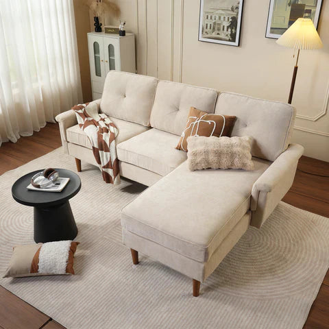 An L-shaped couch placed in the living room