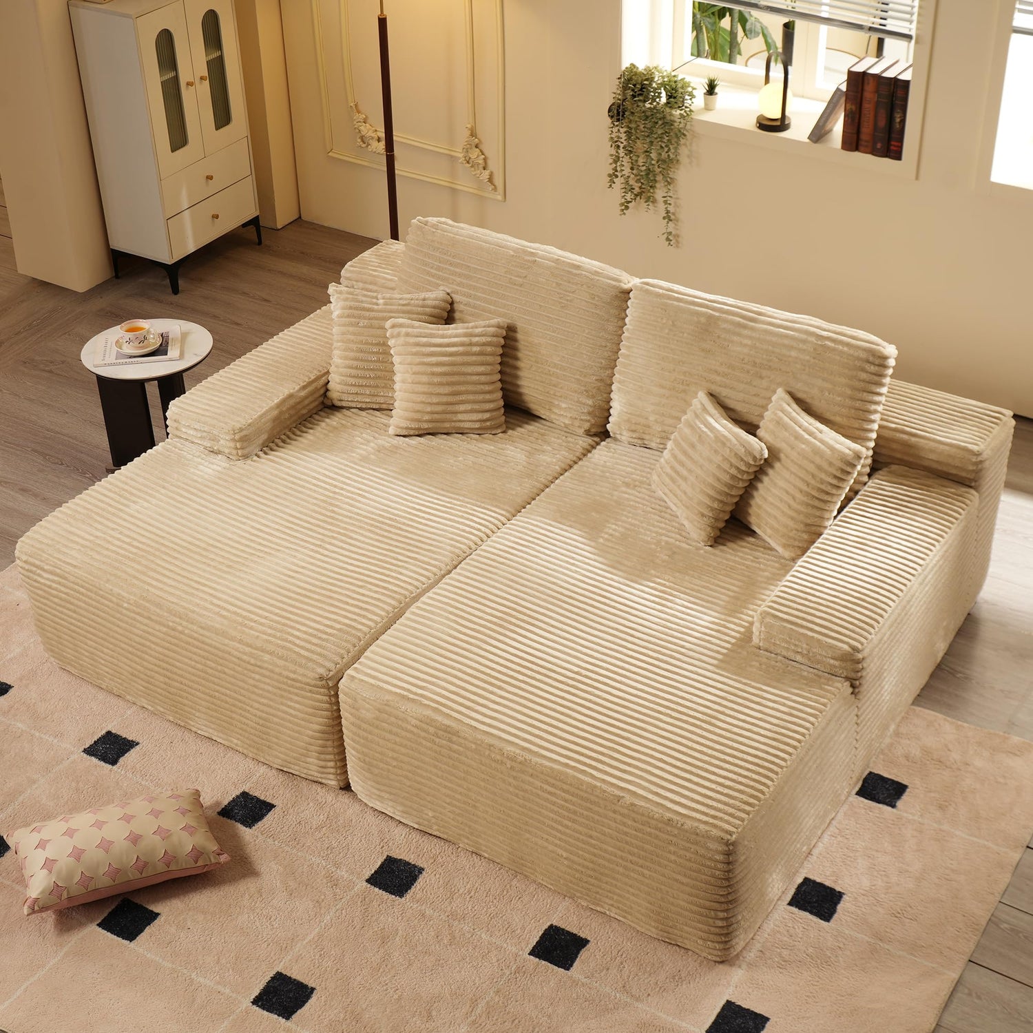 OVIOS Beige(Pure Sponge) 81" Boneless Sofa, Sleeper Couch, No Assembly Required
