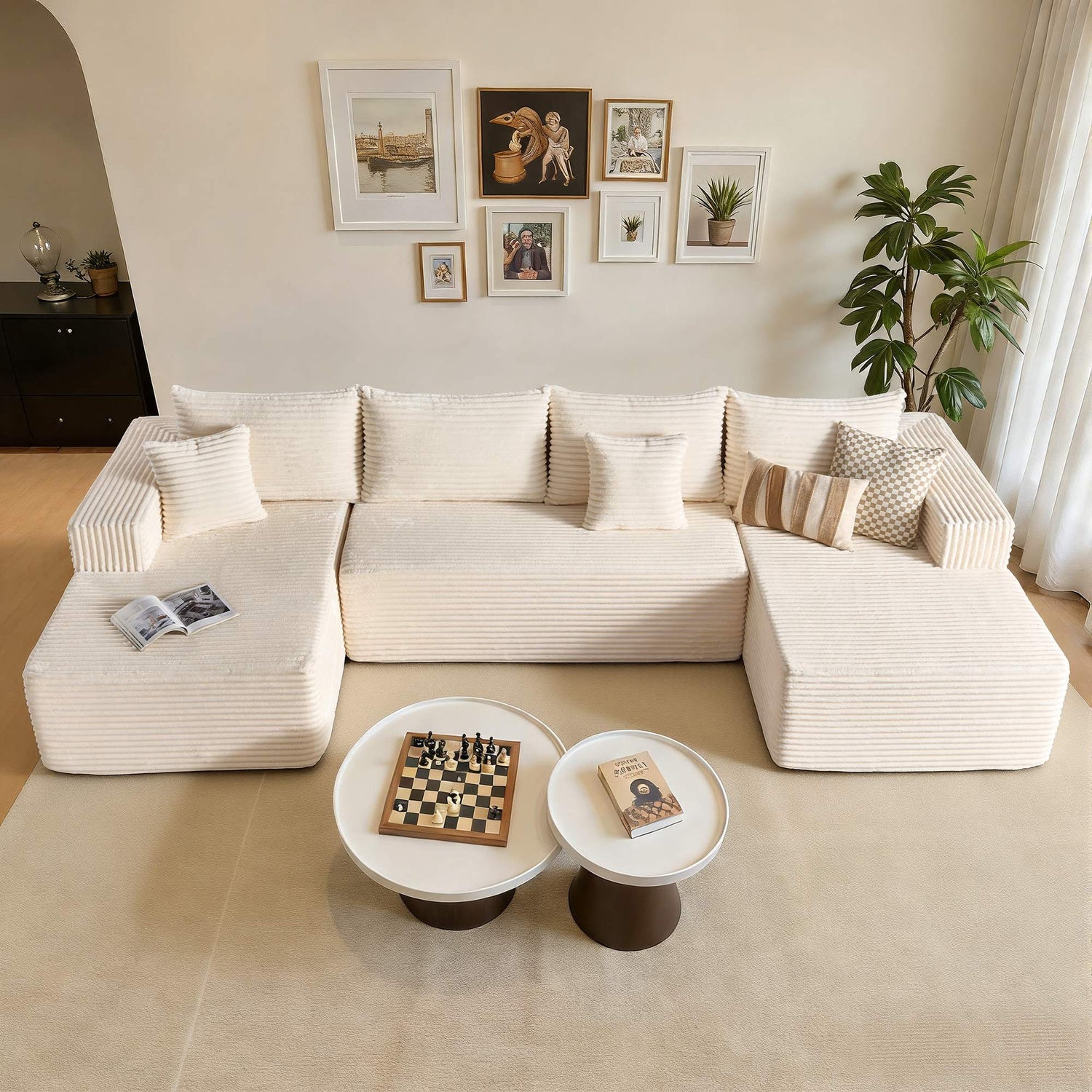 OVIOS 108" U-Shape Modular Couch with Ottoman, Plush Corduroy Fabric, No Assembly Required