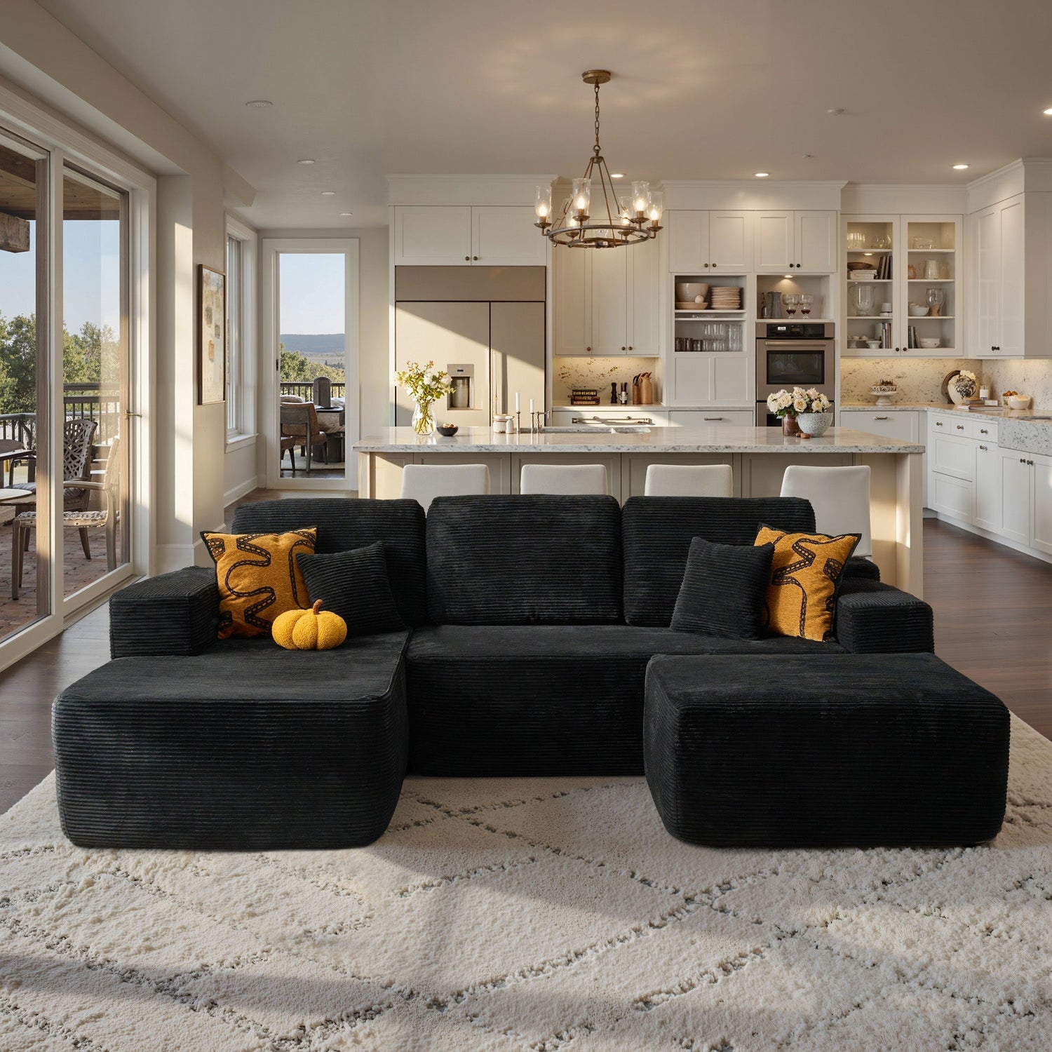 OVIOS 108" U-Shape Modular Couch with Ottoman, Plush Corduroy Fabric, No Assembly Required