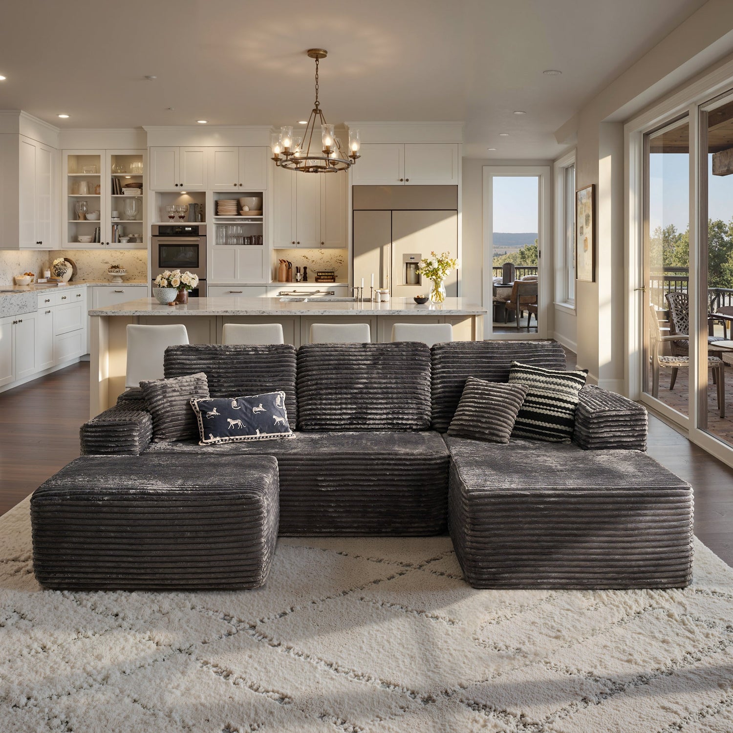 OVIOS 134" U-Shape Modular Couch , Plush Corduroy Fabric, No Assembly Required
