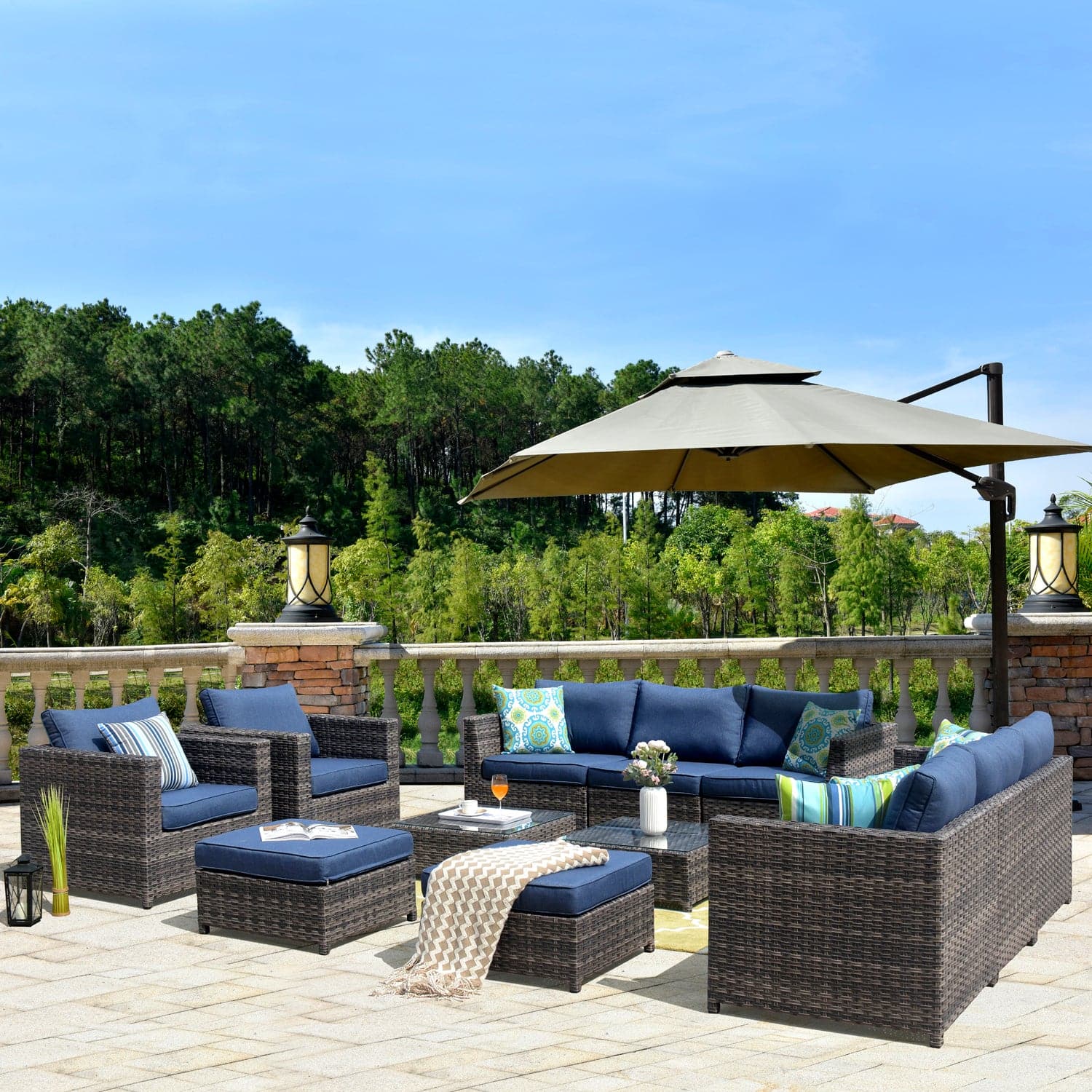 distinctly home patio umbrella PHI VILLA 15ft Large Outdoor with Base Included, Mint Green designed for both comfort and convenience Rectangular vs. Round Patio Umbrellas: