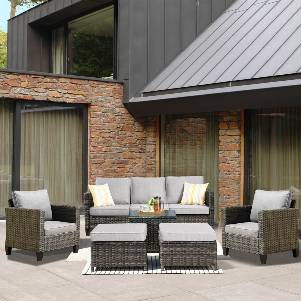 OVIOS Patio Conversation Set New Vultros 6-Piece High Back with Cushions