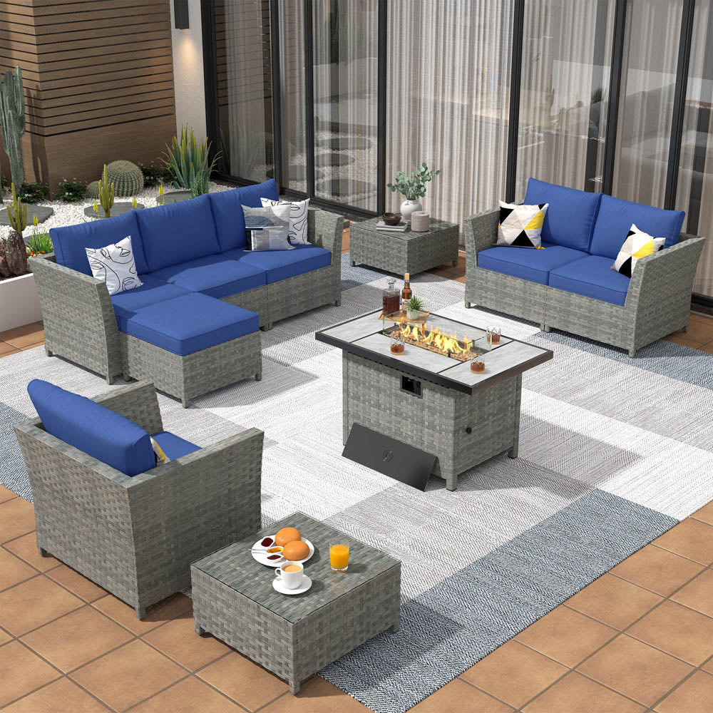 OVIOS New Rimaru Series Patio Furniture Set 10-Piece include 42"Rectangle Fire Pit Table Partially Assembled