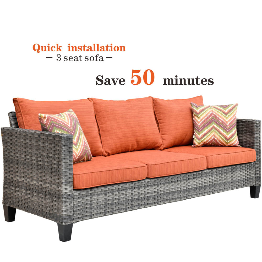 Ovios Patio Vultros Furniture Set 7-Person Seating with 30'' Propane Fire Pit Table