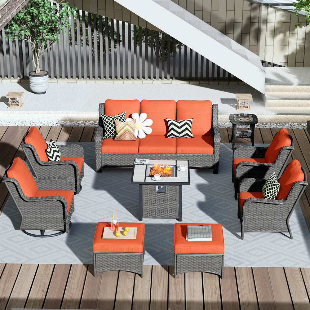 Ovios Outdoor Furniture 9-Piece with 30'' Fire Pit Table and Kenard 2 Rocking Chairs