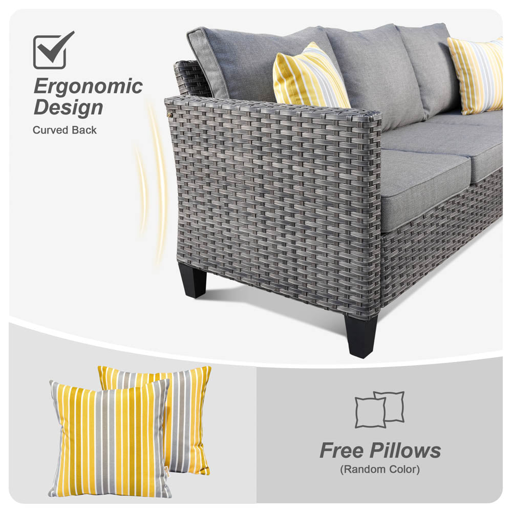 OVIOS Patio Vultros 8-Piece Set With Swivel Chair and Rectangle 42'' Propane Fire Pit Table