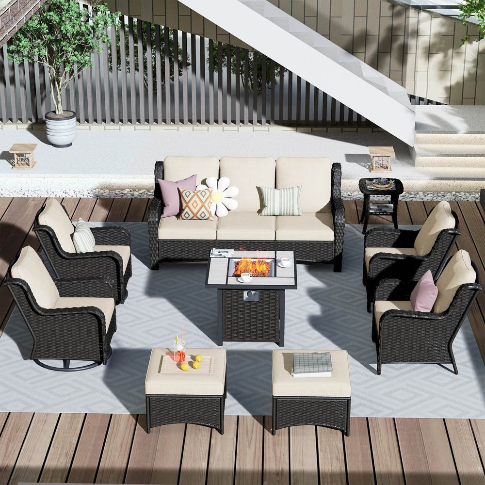 Ovios Outdoor Furniture 9-Piece with 30'' Fire Pit Table and Kenard 2 Rocking Chairs