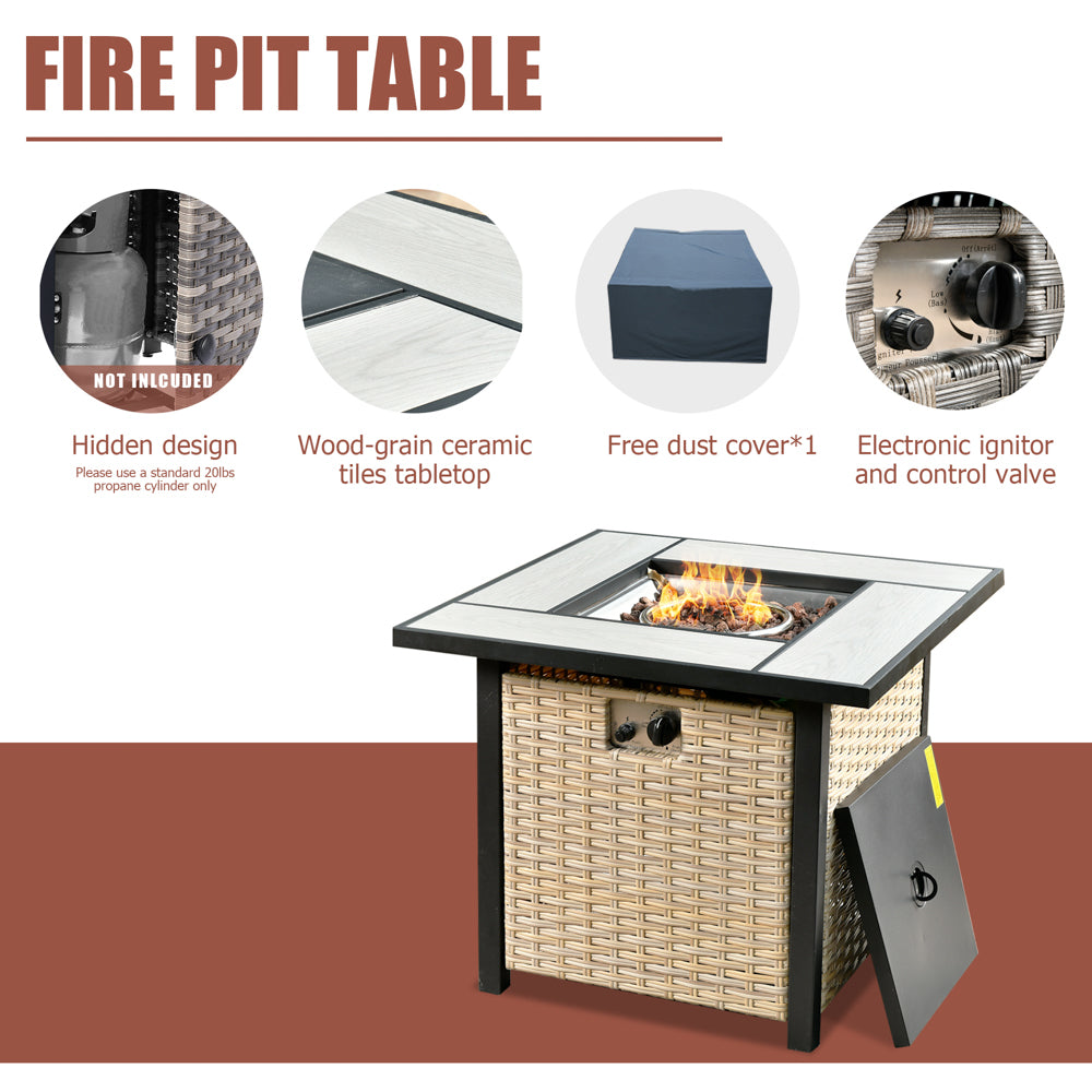 Ovios Athena Series Outdoor Patio Furniture Set with 30'' Fire Pit Table 6-Piece