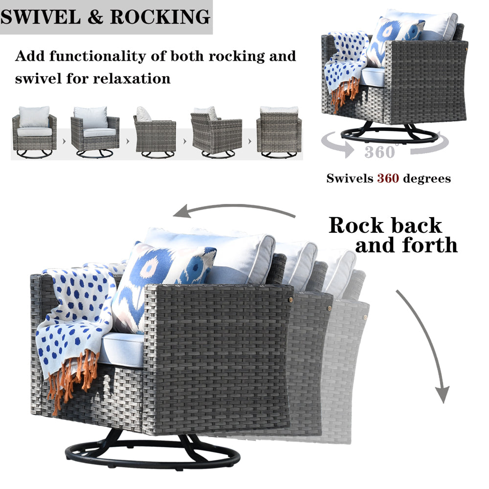 OVIOS Patio Vultros 7-Piece Set with 2 Rocking chairs and 30'' Propane Fire Pit Table