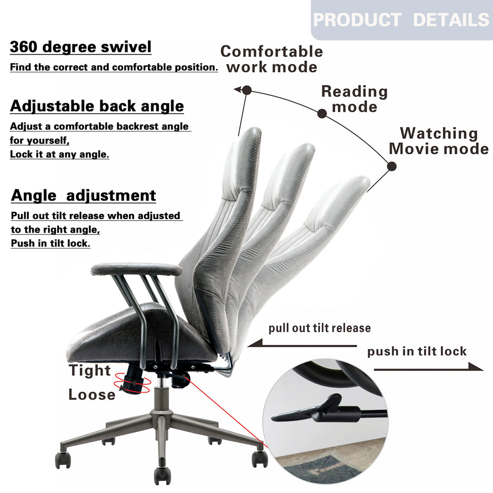 Ovios Office Chair Ergonomic High Back Suede Fabric for Executive or Home Office-Dark Grey