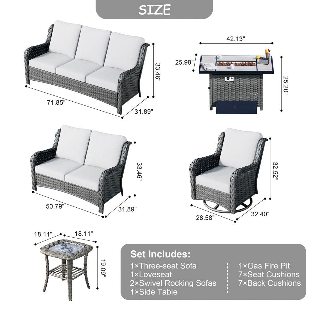 Ovios Patio Kenard 6-Piece Conversation Set with 42'' Rectangle Propane Fire Pit Table and Rocking Chairs