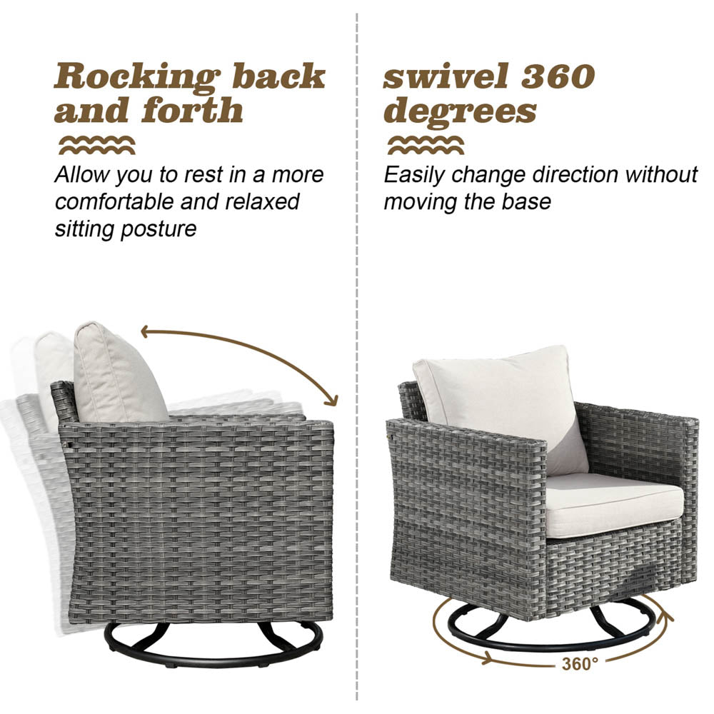 OVIOS Patio Vultros 8-Piece Set With Swivel Chair and Rectangle 42'' Propane Fire Pit Table