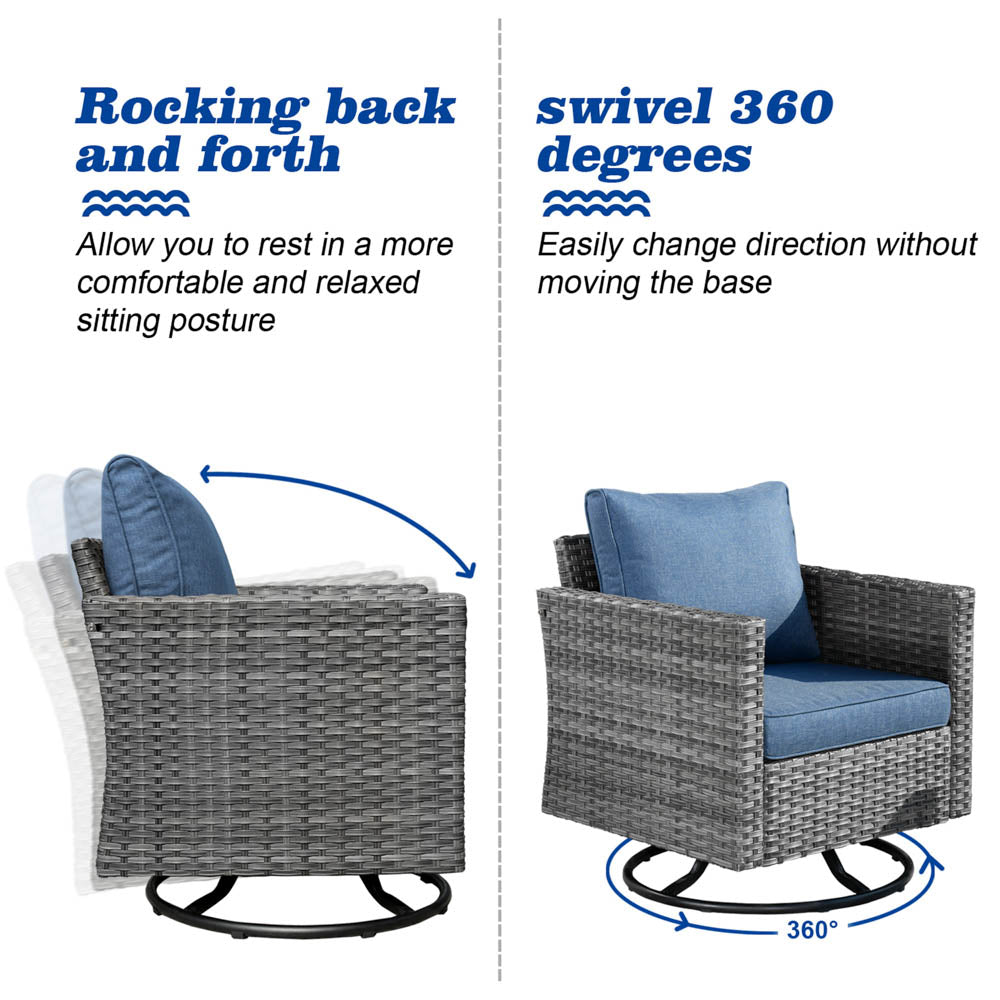 OVIOS Patio Vultros 8-Piece Set With Swivel Chair and Rectangle 42'' Propane Fire Pit Table