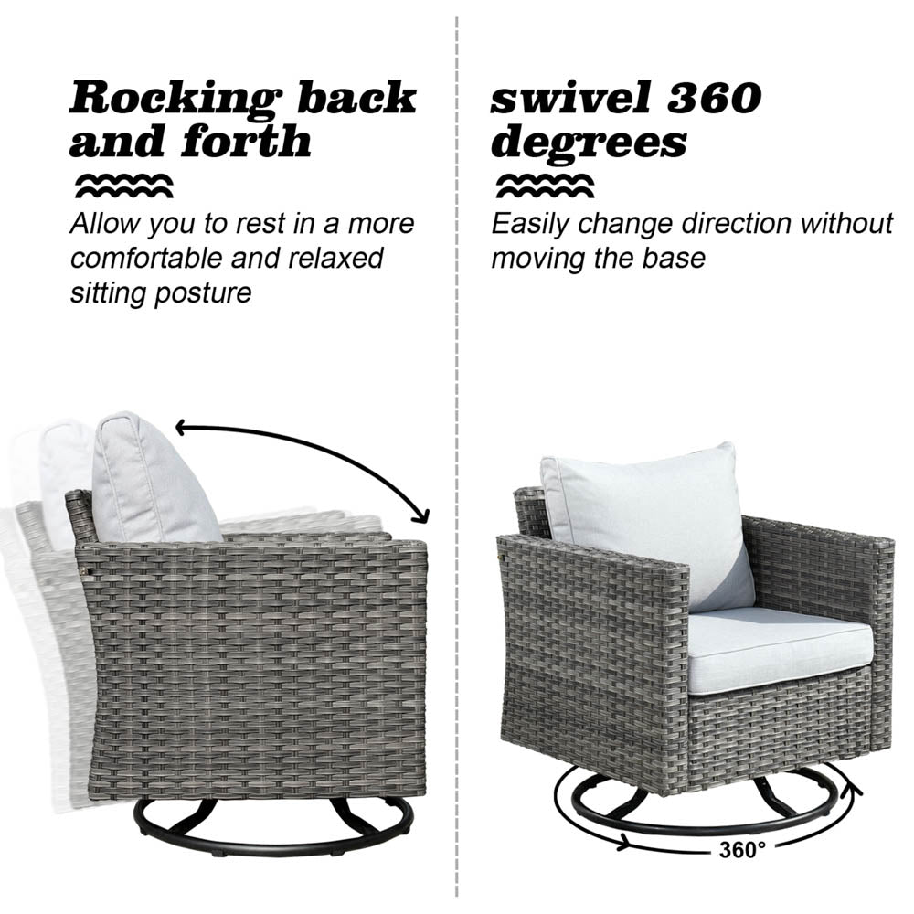 OVIOS Patio Vultros 8-Piece Set With Swivel Chair and Rectangle 42'' Propane Fire Pit Table