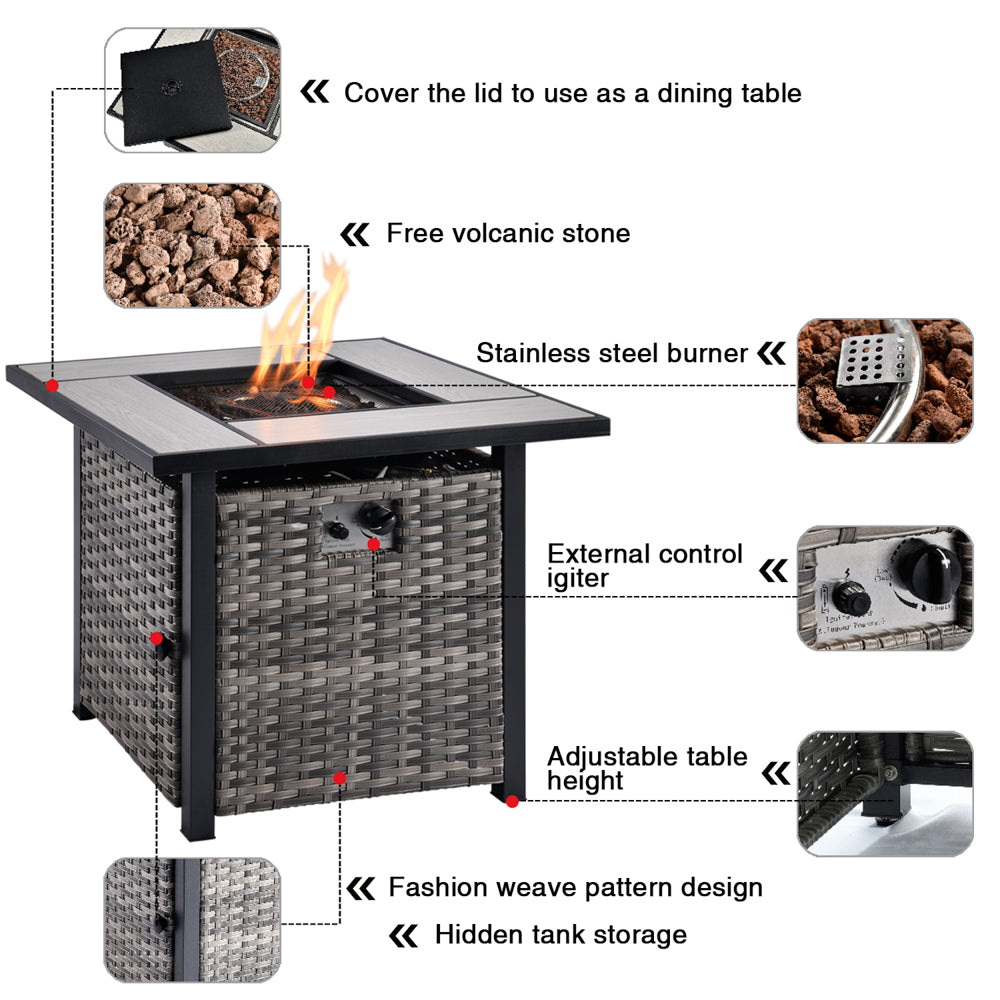 OVIOS Patio Vultros 7-Piece Set with 2 Rocking chairs and 30'' Propane Fire Pit Table