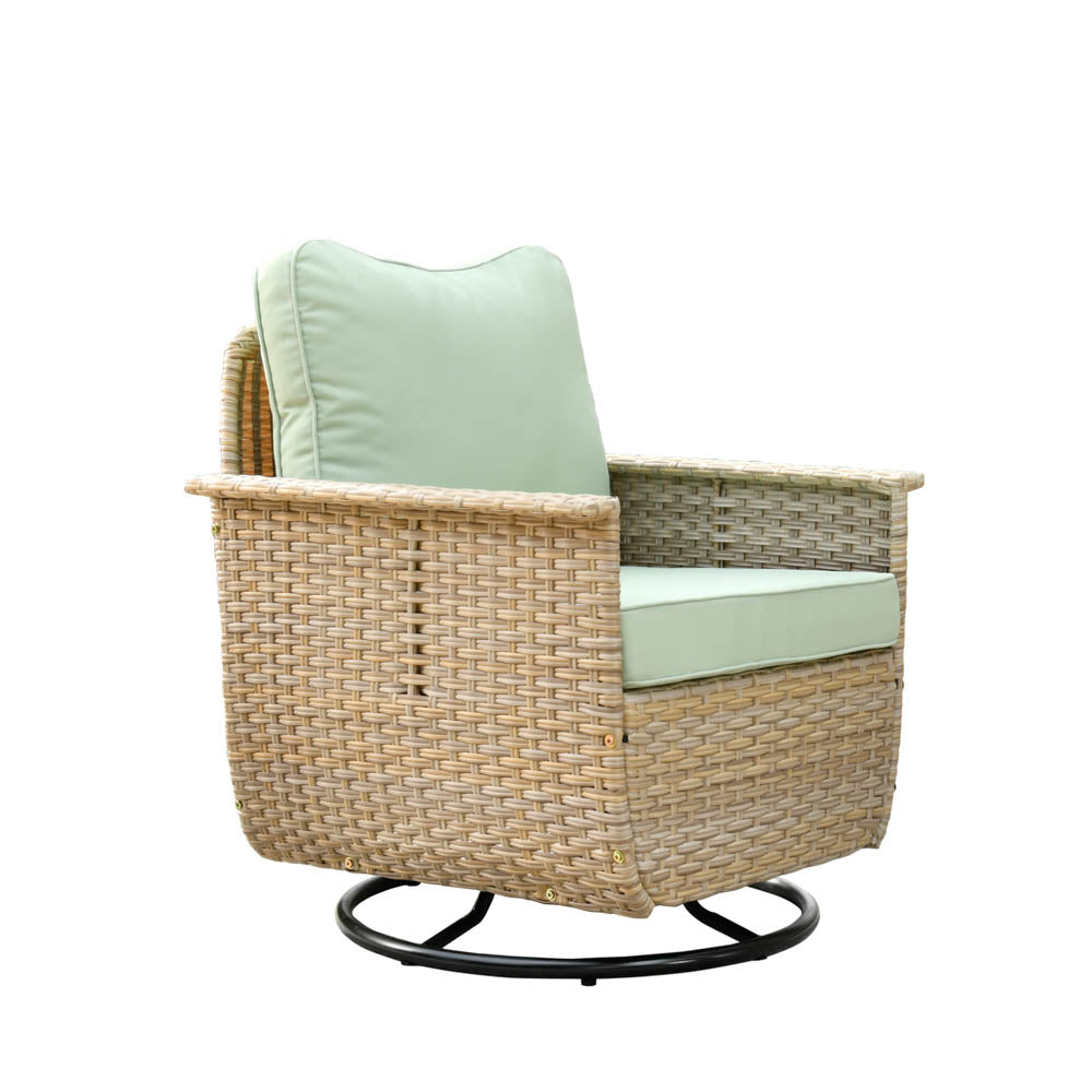Ovios Patio Pet Conversation Set Beige Wicker 7 Pieces with 30'' Fire Pit and Swivel Rocking Chairs