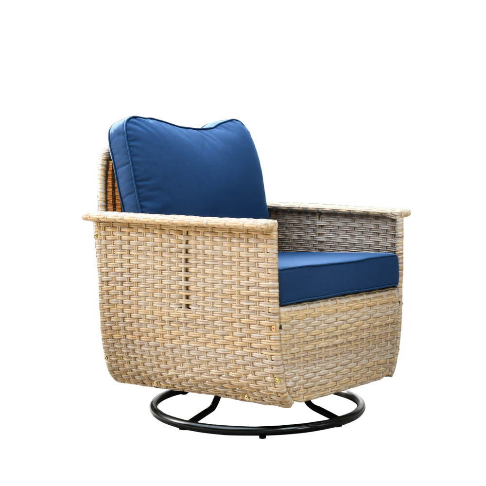 Ovios Patio Pet Conversation Set Beige Wicker 7 Pieces with 30'' Fire Pit and Swivel Rocking Chairs
