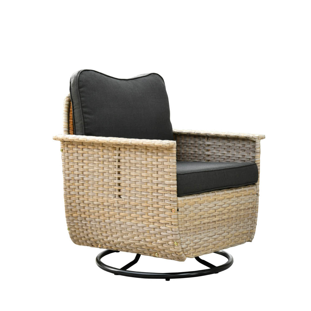 Ovios Patio Pet Conversation Set Beige Wicker 7 Pieces with 30'' Fire Pit and Swivel Rocking Chairs