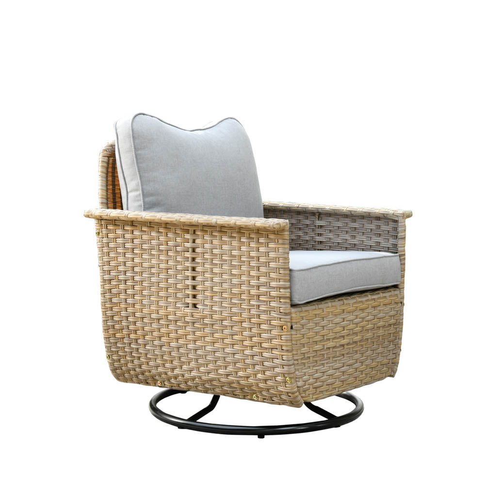 Ovios Patio Pet Conversation Set Beige Wicker 7 Pieces with 30'' Fire Pit and Swivel Rocking Chairs
