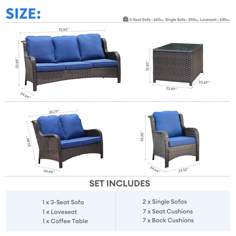 Ovios Patio Kenard 5-Piece Conversation Set with Loveseat and Tempered Glass Table