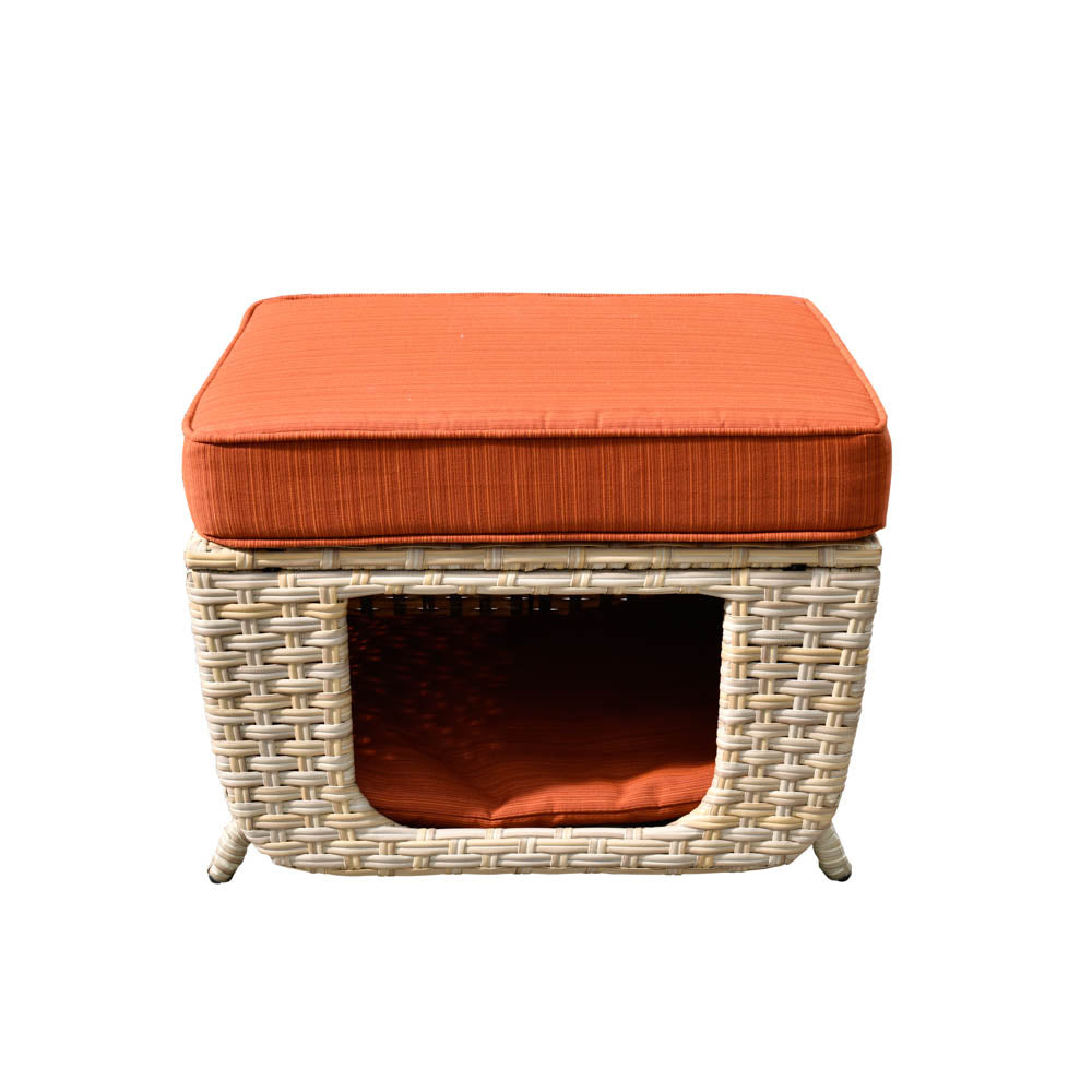Ovios Patio Pet Conversation Set Beige Wicker 7 Pieces with 30'' Fire Pit and Swivel Rocking Chairs
