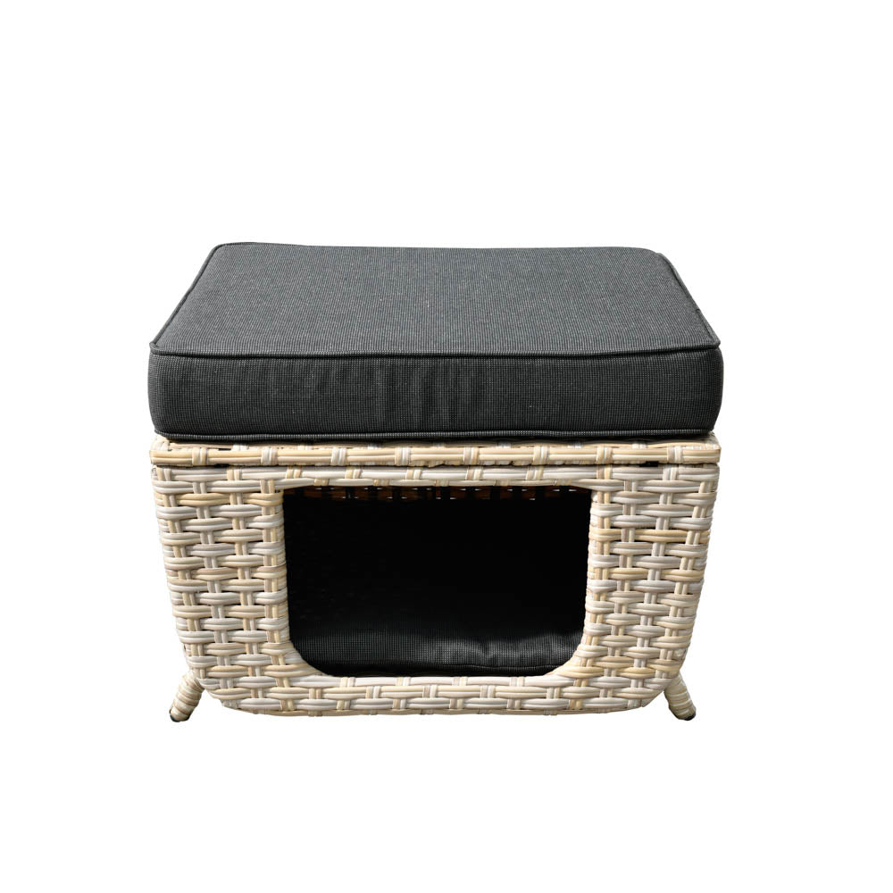 Ovios Patio Pet Conversation Set Beige Wicker 7 Pieces with 30'' Fire Pit and Swivel Rocking Chairs