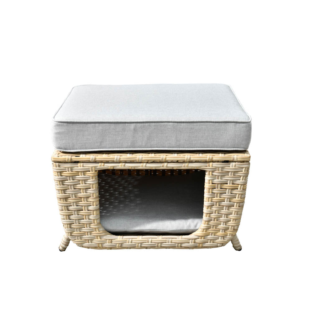 Ovios Patio Pet Conversation Set Beige Wicker 7 Pieces with 30'' Fire Pit and Swivel Rocking Chairs