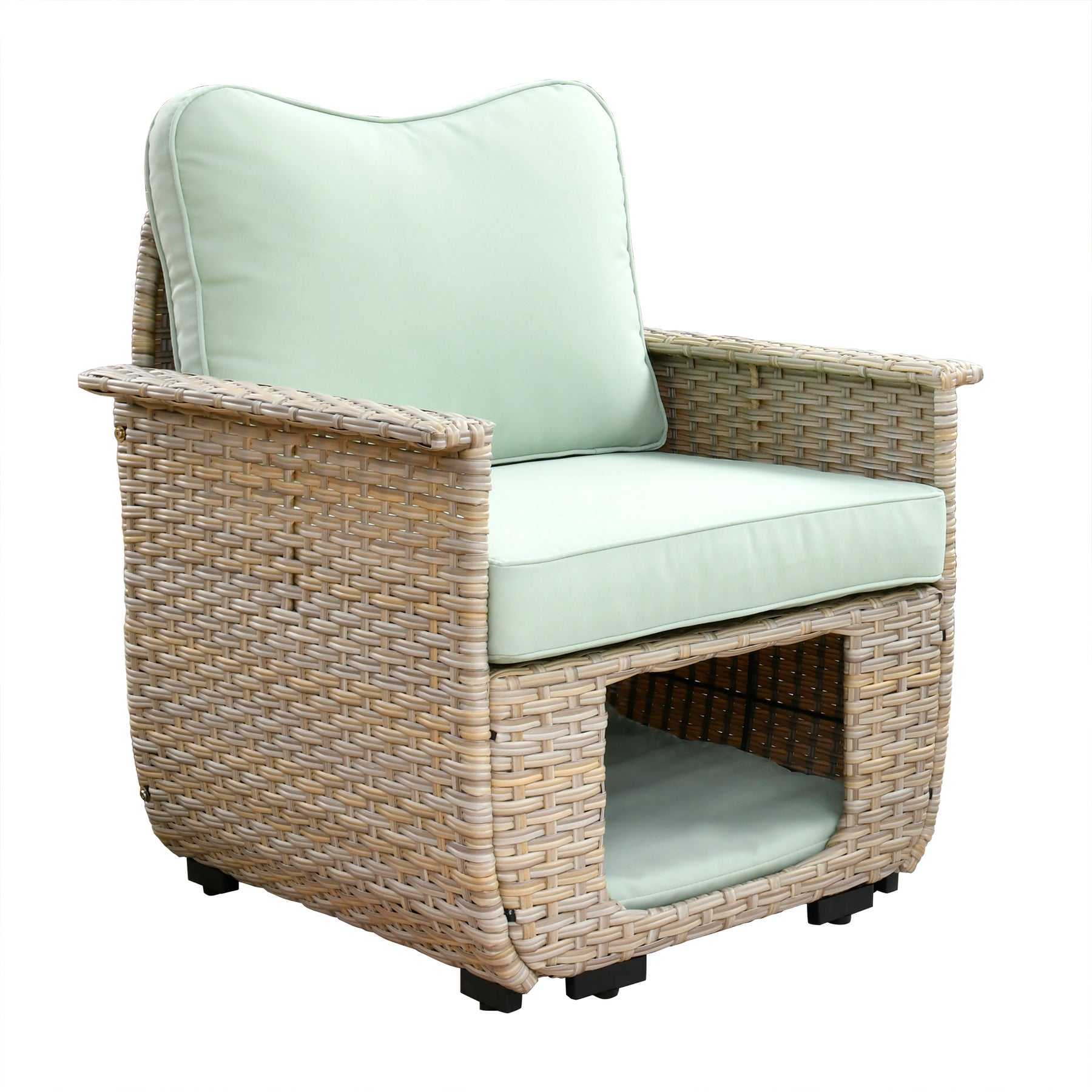 Ovios Outdoor Furniture Beige Wicker Set 8 Pieces with 2 Swivel Chair Side Table and Multifunctional Storage