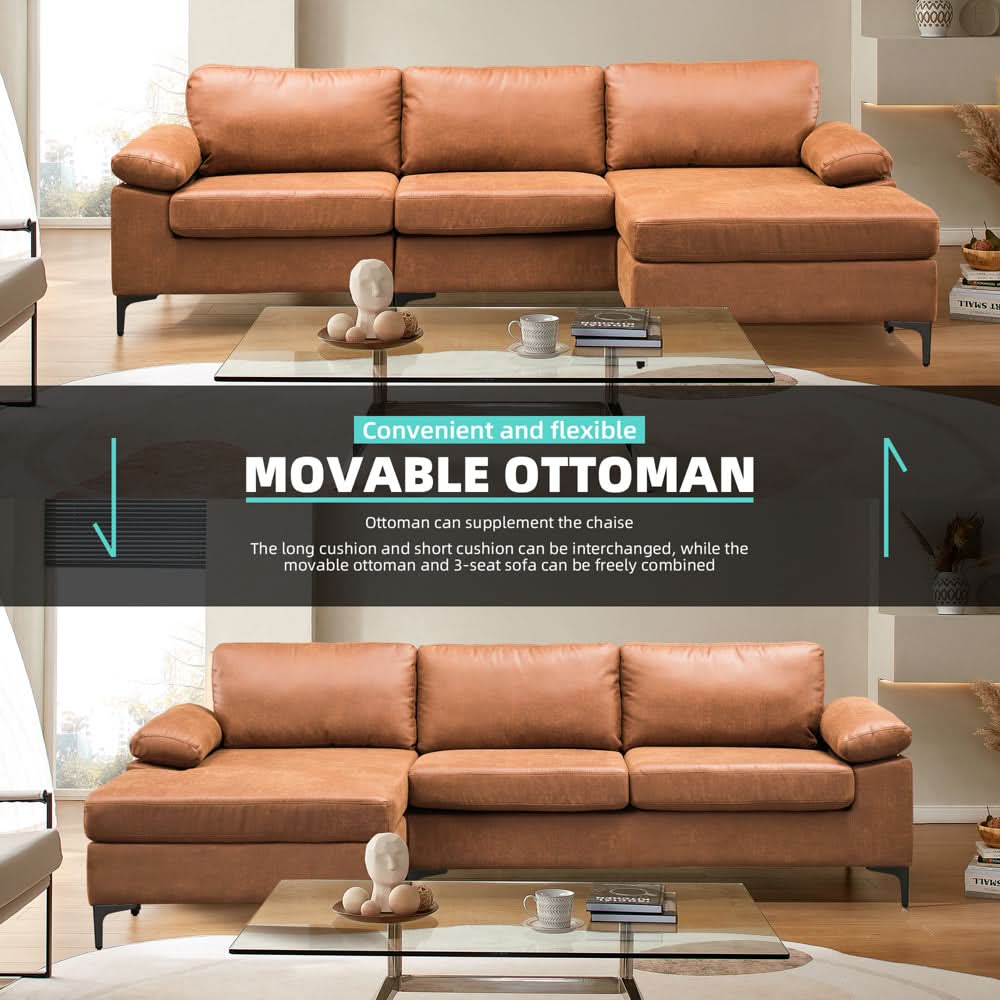 Ovios Living Room Sofa Reversible Chaise 100.40" Wide with Ottoman