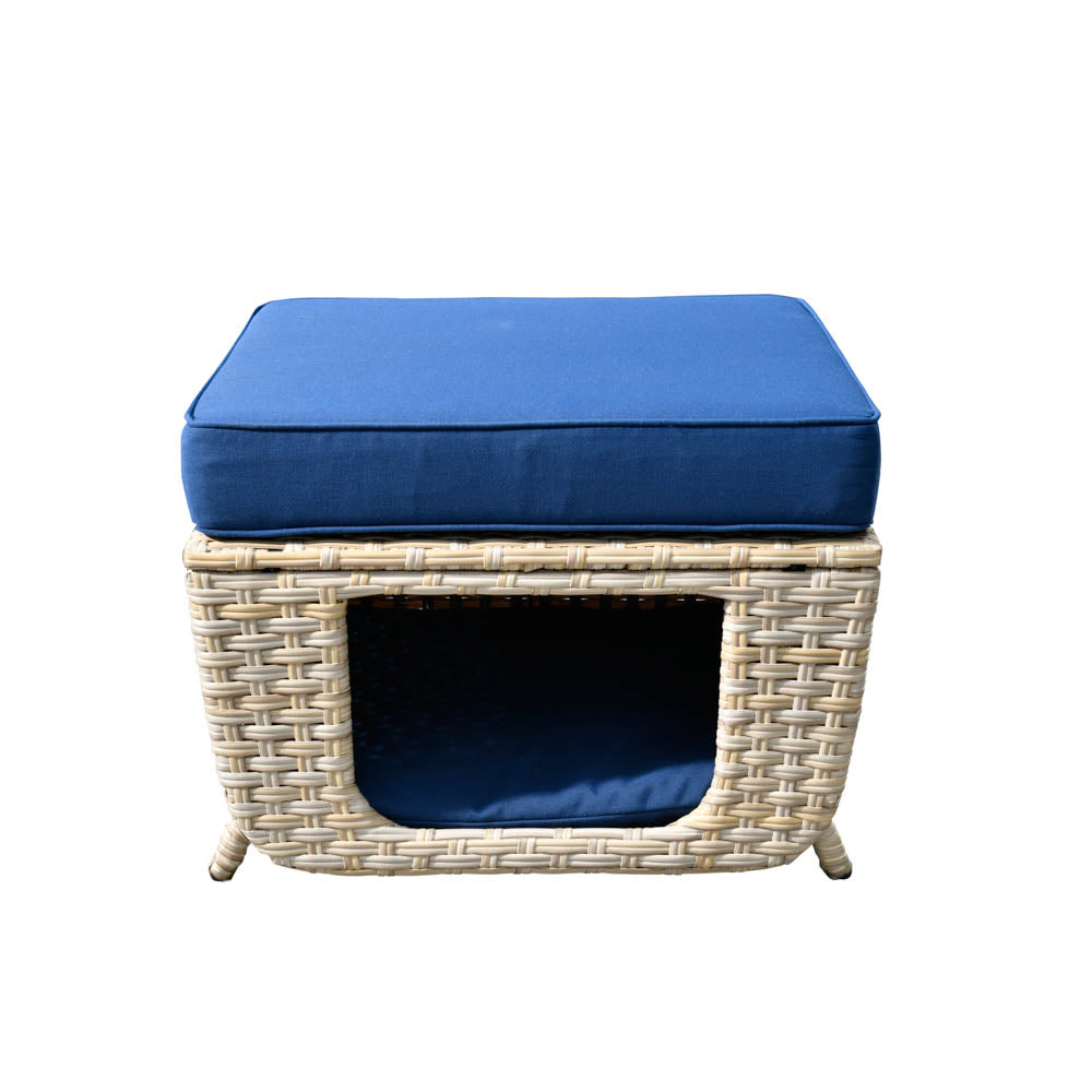 Ovios Patio Pet Conversation Set Beige Wicker 7 Pieces with 30'' Fire Pit and Swivel Rocking Chairs