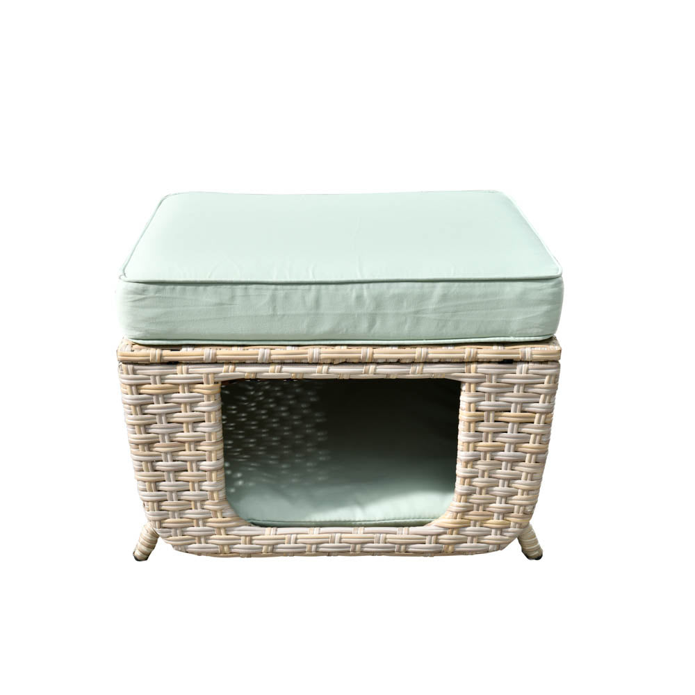 Ovios Patio Pet Conversation Set Beige Wicker 7 Pieces with 30'' Fire Pit and Swivel Rocking Chairs