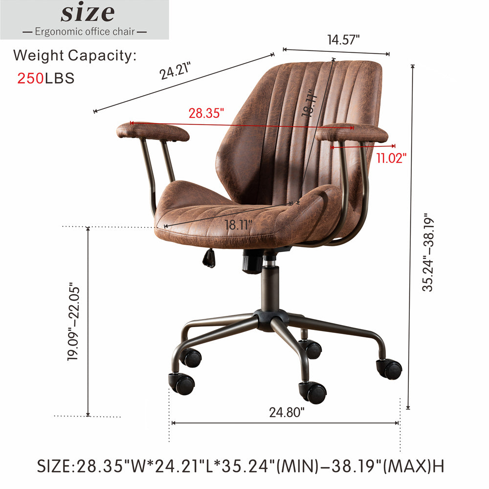Ovios Office Chair Suede Fabric for Executive and Home Office Ergonomic Chair-Dark Brown