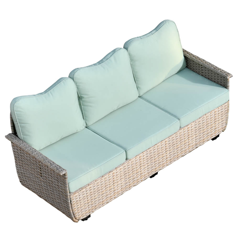 Ovios Patio Pet Conversation Set Beige Wicker 7 Pieces with 30'' Fire Pit and Swivel Rocking Chairs