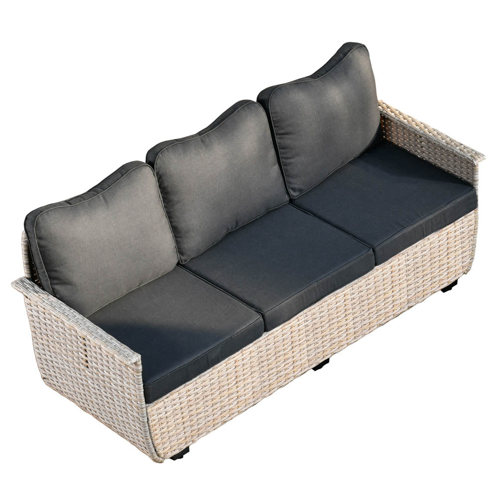 Ovios Patio Pet Conversation Set Beige Wicker 7 Pieces with 30'' Fire Pit and Swivel Rocking Chairs