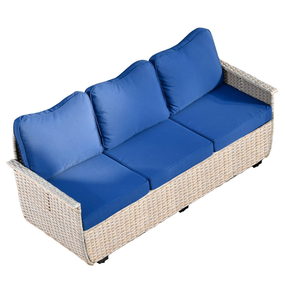 Ovios Patio Pet Conversation Set Beige Wicker 7 Pieces with 30'' Fire Pit and Swivel Rocking Chairs