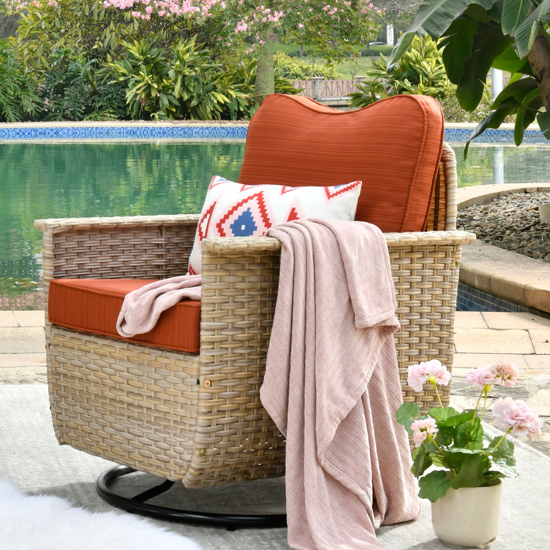 Ovios Outdoor Furniture Beige Wicker Set 8 Pieces with 2 Swivel Chair Side Table and Multifunctional Storage