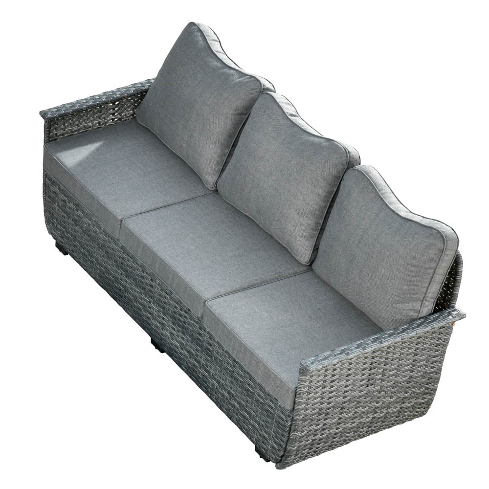 Ovios Patio Pet Conversation Set Grey Wicker 7 Pieces with 30'' Fire Pit and Swivel Rocking Chairs