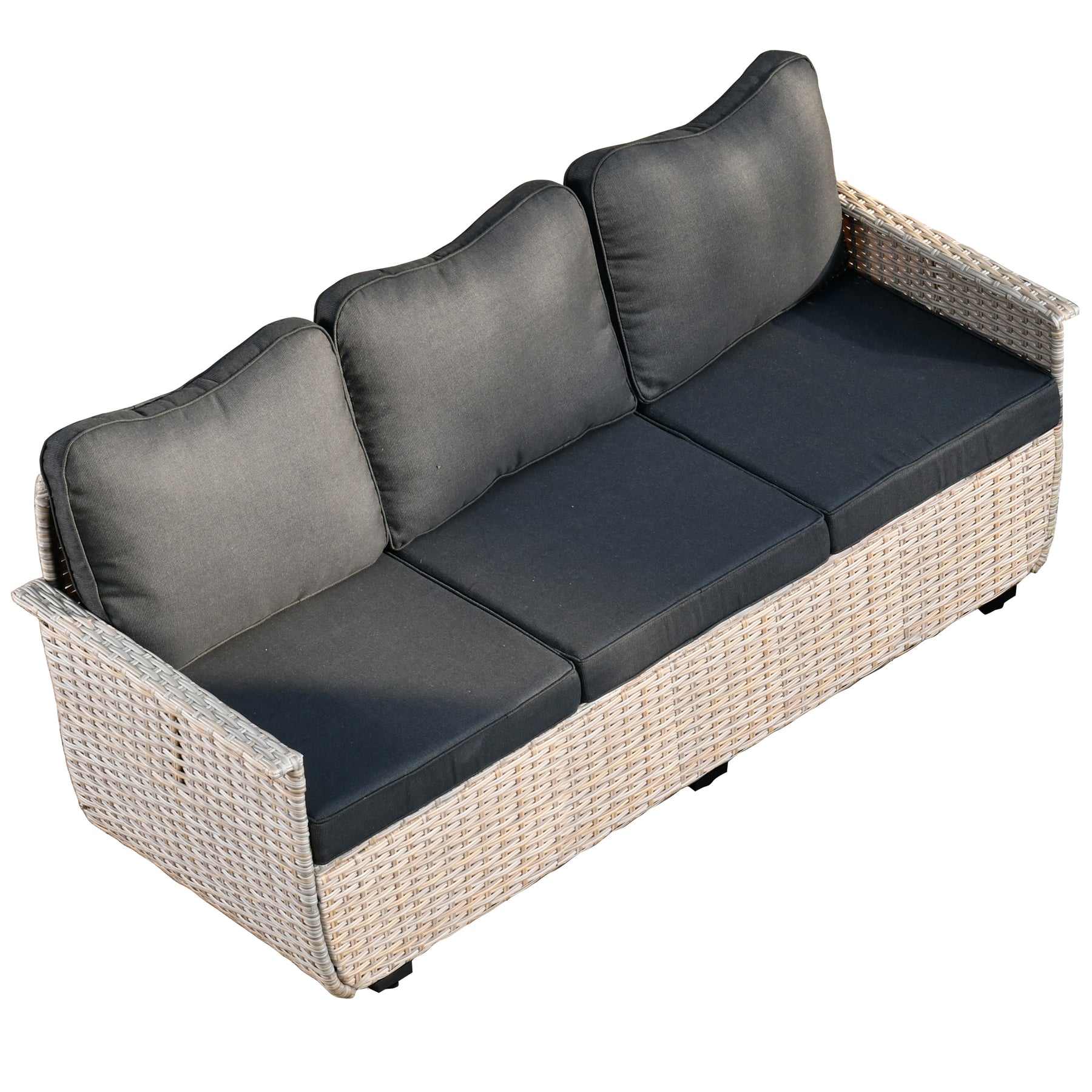 Ovios Outdoor Furniture Beige Wicker Set 8 Pieces with 2 Swivel Chair Side Table and Multifunctional Storage