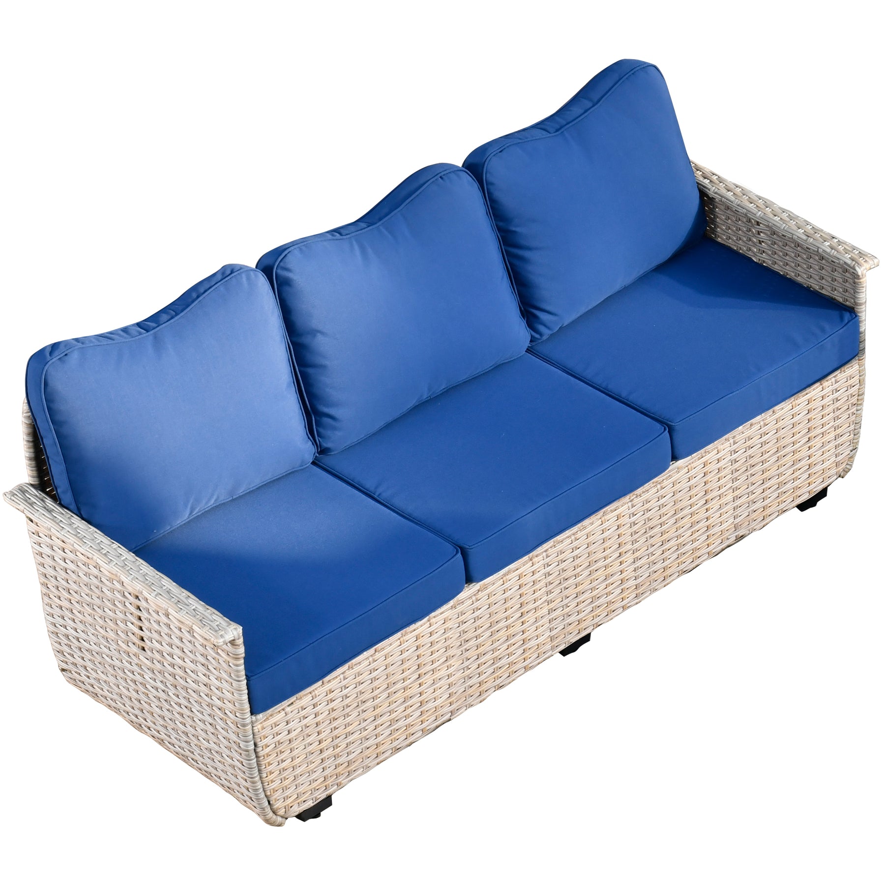 Ovios Outdoor Furniture Beige Wicker Set 8 Pieces with 2 Swivel Chair Side Table and Multifunctional Storage