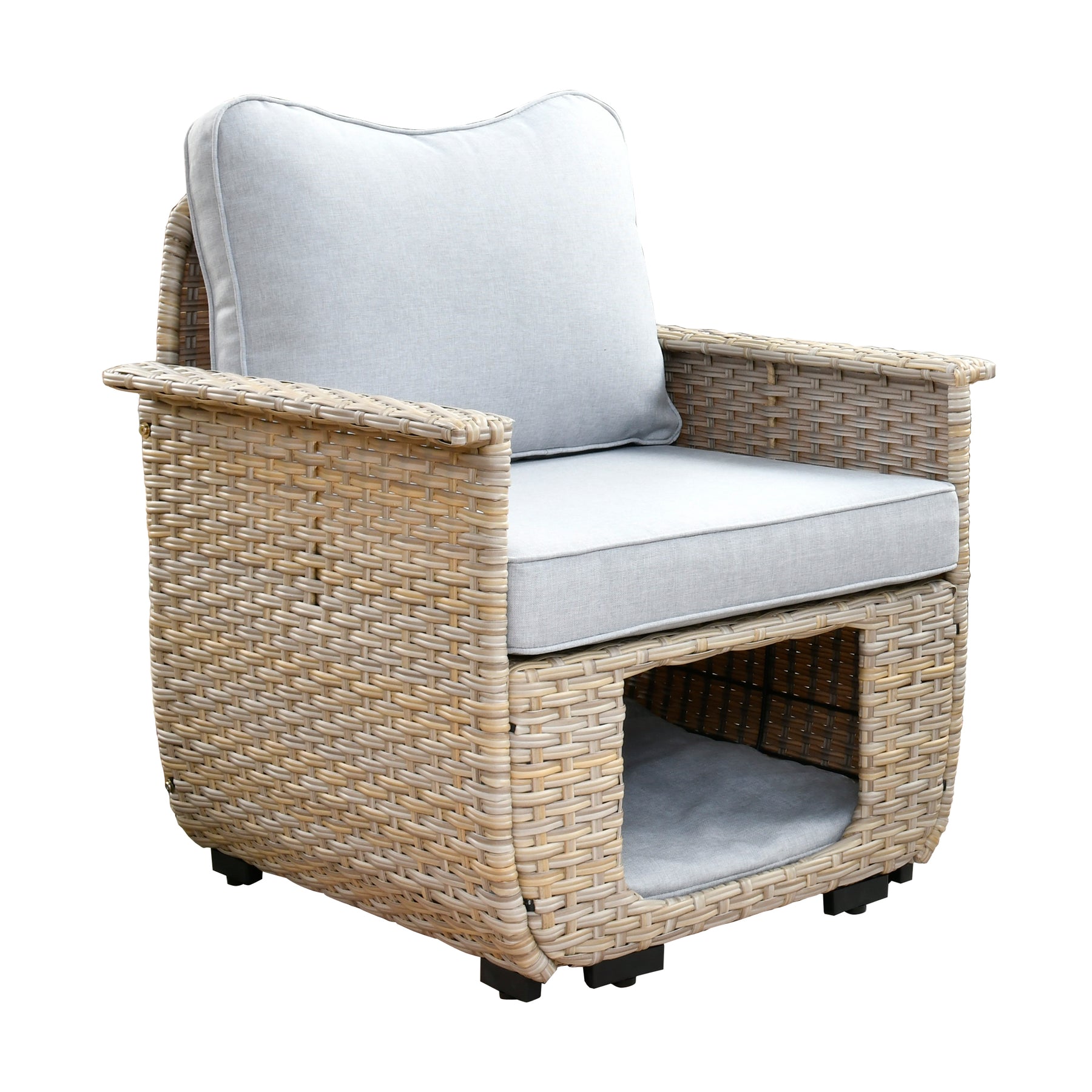 Ovios Outdoor Furniture Beige Wicker Set 8 Pieces with 2 Swivel Chair Side Table and Multifunctional Storage