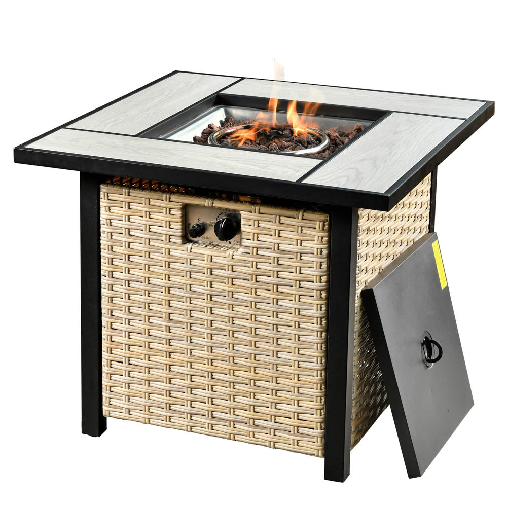 Ovios Patio Conversation Set 6 Pieces Beige Wicker with 30'' Fire Pit and Multifunctional Storage