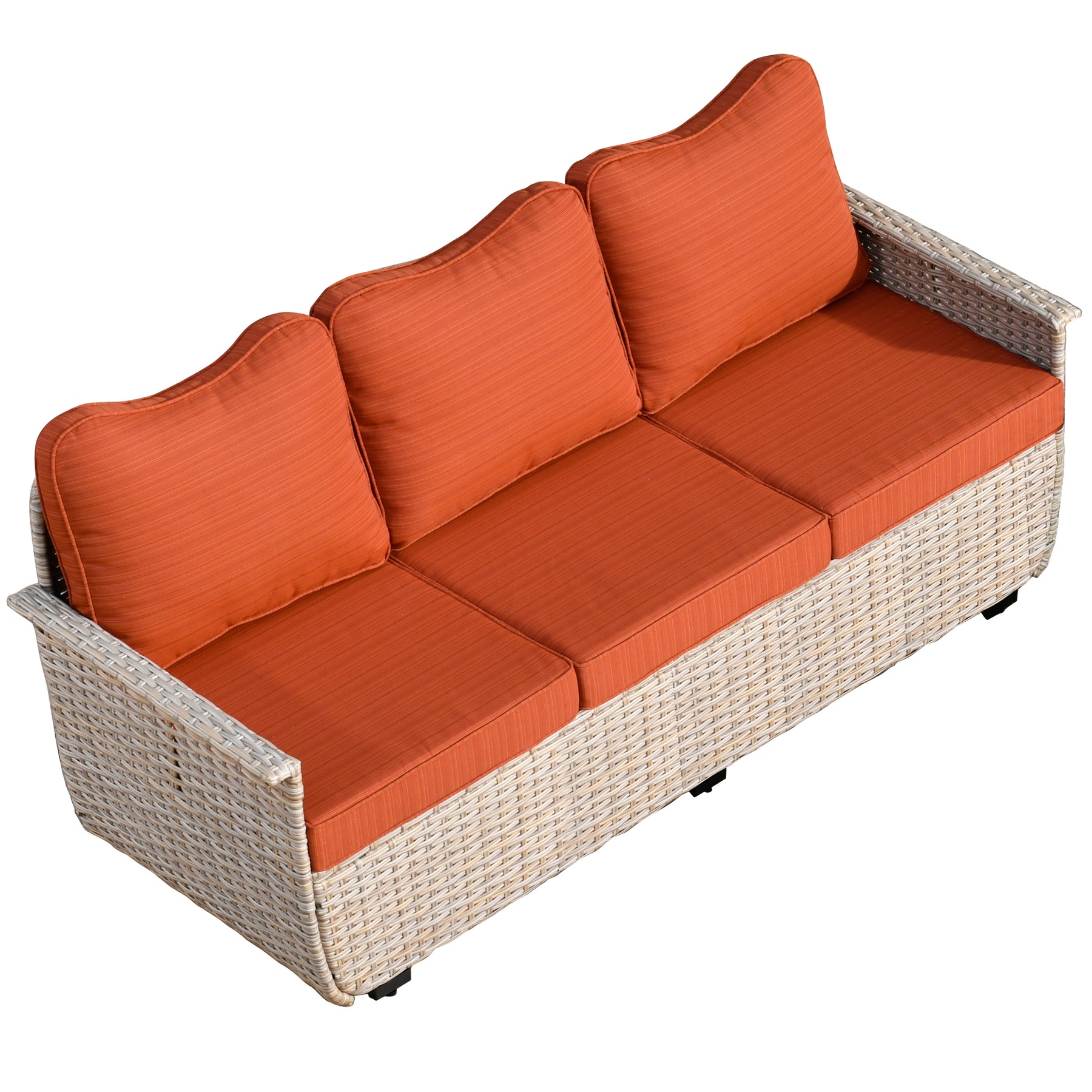 Ovios Outdoor Furniture Beige Wicker Set 8 Pieces with 2 Swivel Chair Side Table and Multifunctional Storage