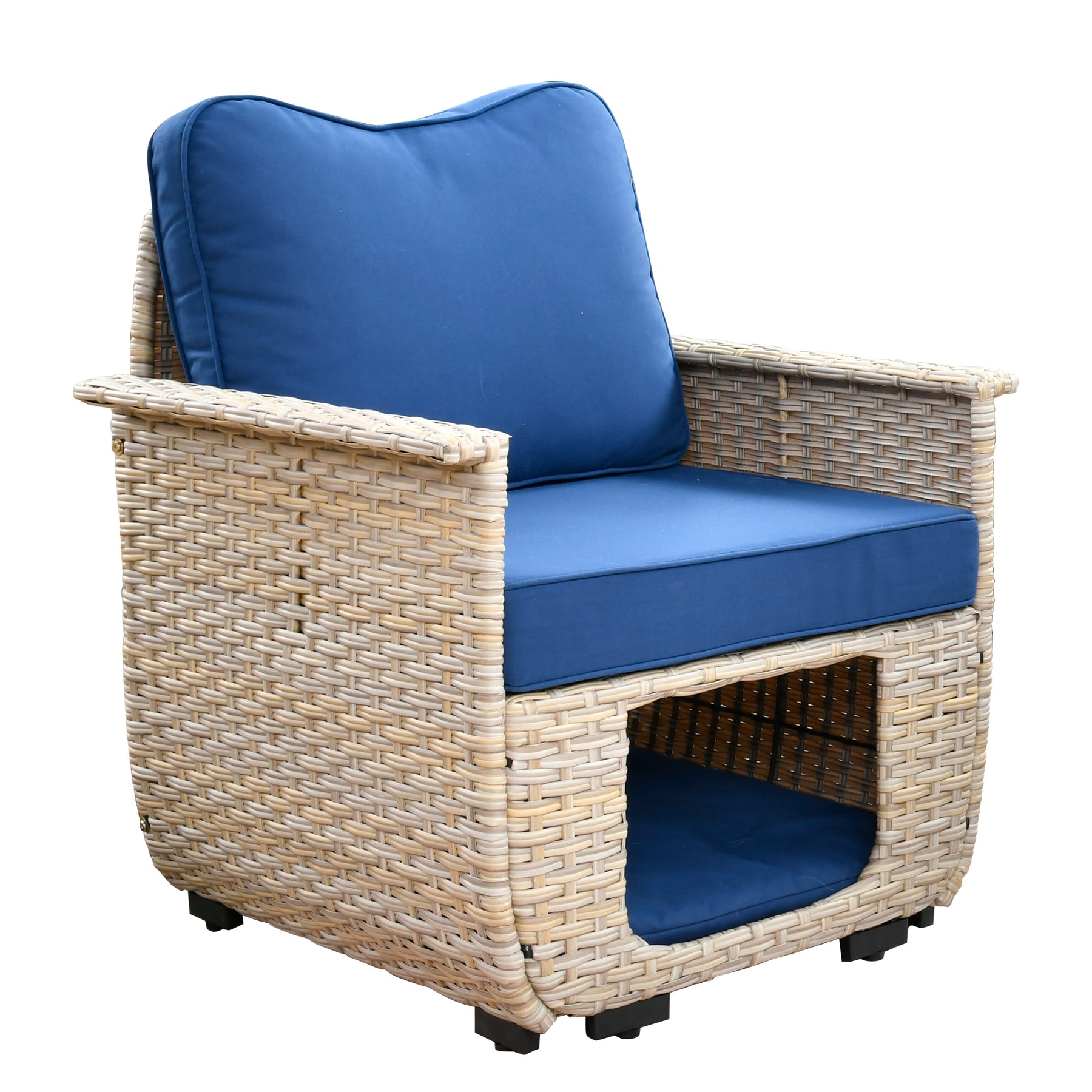 Ovios Outdoor Furniture Beige Wicker Set 8 Pieces with 2 Swivel Chair Side Table and Multifunctional Storage