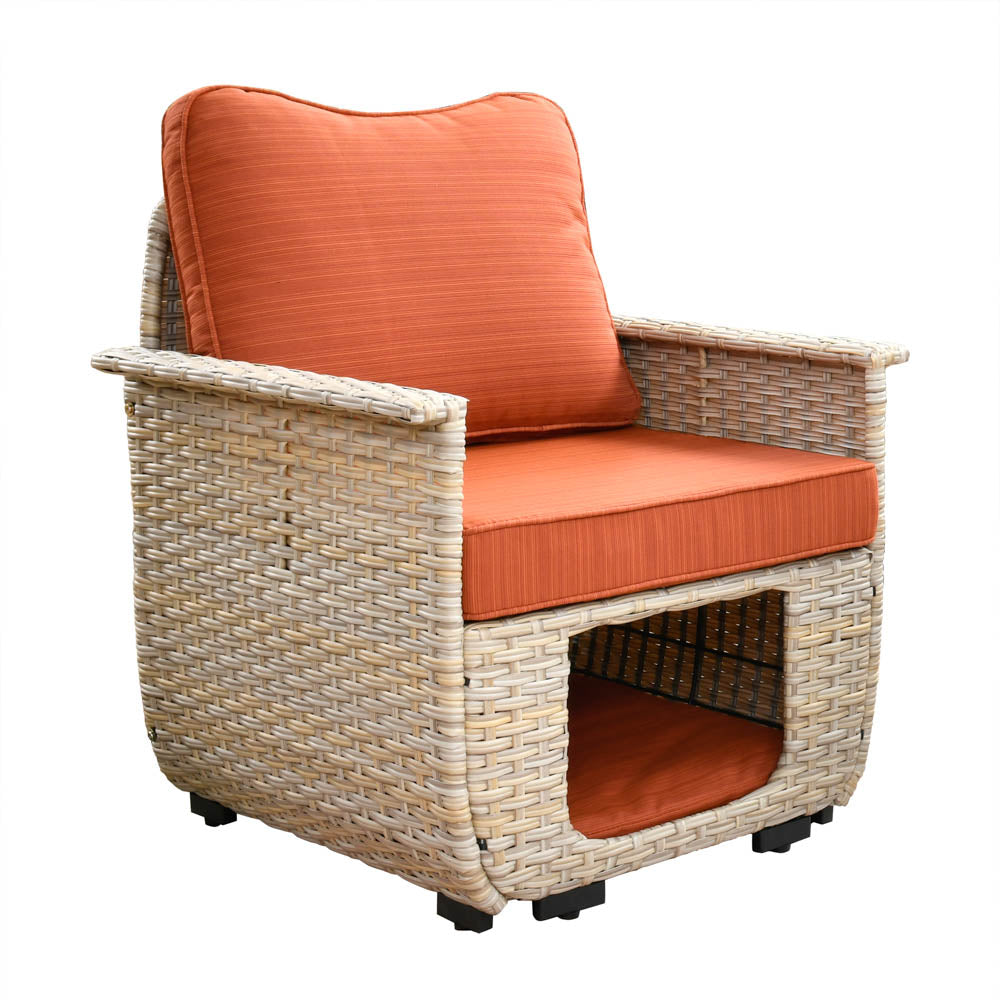 Ovios Patio Conversation Set 6 Pieces Beige Wicker with 30'' Fire Pit and Multifunctional Storage