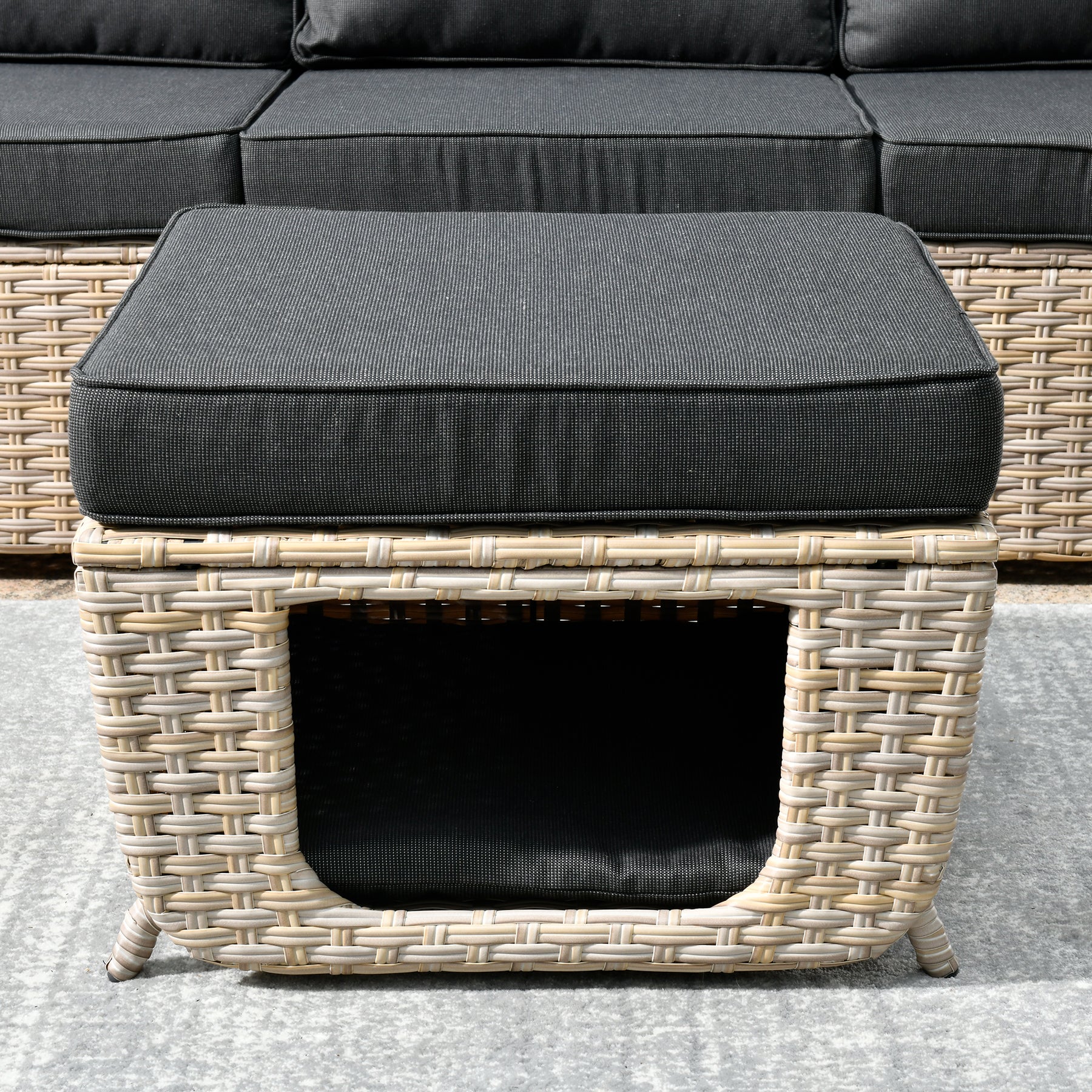 Ovios Outdoor Furniture Beige Wicker Set 8 Pieces with 2 Swivel Chair Side Table and Multifunctional Storage